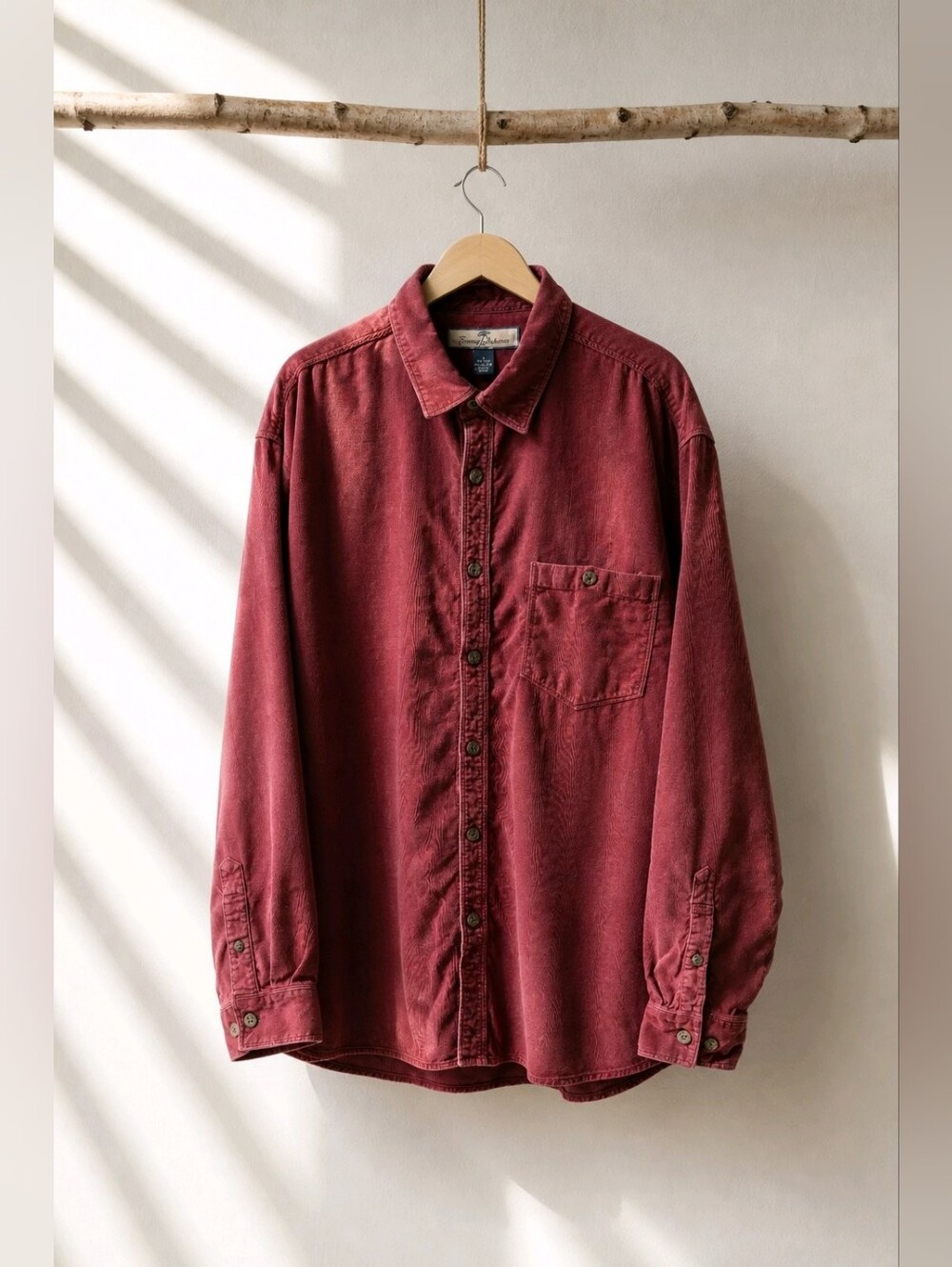 Tommy Bahama Classic SILK Corduroy Men's Button-Down Shirt Warm Red Sz L